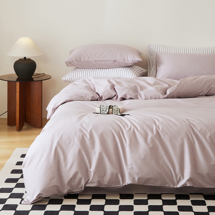 91家纺网 家纺一手货源 找家纺 EH家居 2025新款春夏40支全棉斜纹四件套-半糖主义系列 半糖-粉紫