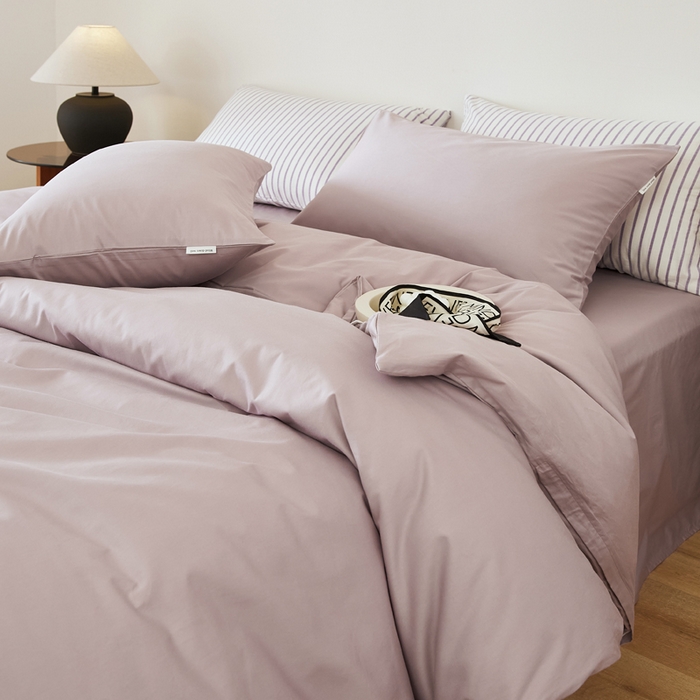 91家纺网 家纺一手货源 找家纺 EH家居 2025新款春夏40支全棉斜纹四件套-半糖主义系列 半糖-粉紫