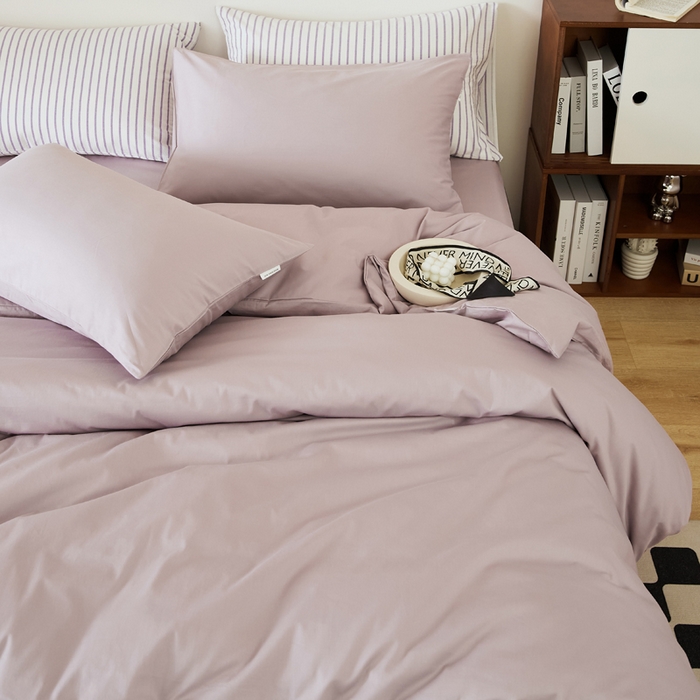 91家纺网 家纺一手货源 找家纺 EH家居 2025新款春夏40支全棉斜纹四件套-半糖主义系列 半糖-粉紫