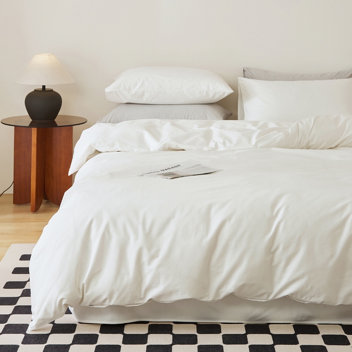 91家纺网 家纺一手货源 找家纺 EH家居 2025新款春夏40支全棉斜纹四件套-半糖主义系列 半糖-纯白