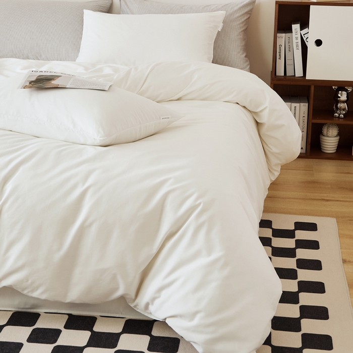 91家纺网 家纺一手货源 找家纺 EH家居 2025新款春夏40支全棉斜纹四件套-半糖主义系列 半糖-纯白