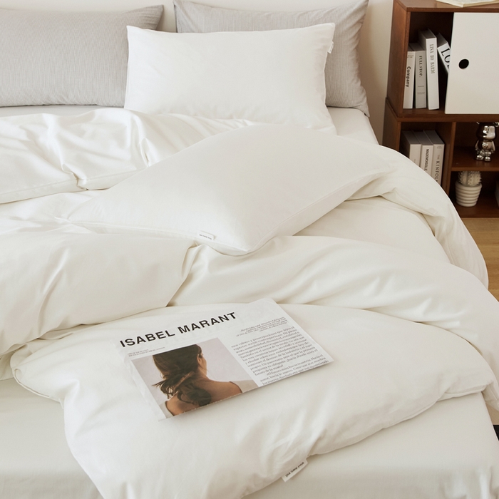 91家纺网 家纺一手货源 找家纺 EH家居 2025新款春夏40支全棉斜纹四件套-半糖主义系列 半糖-纯白