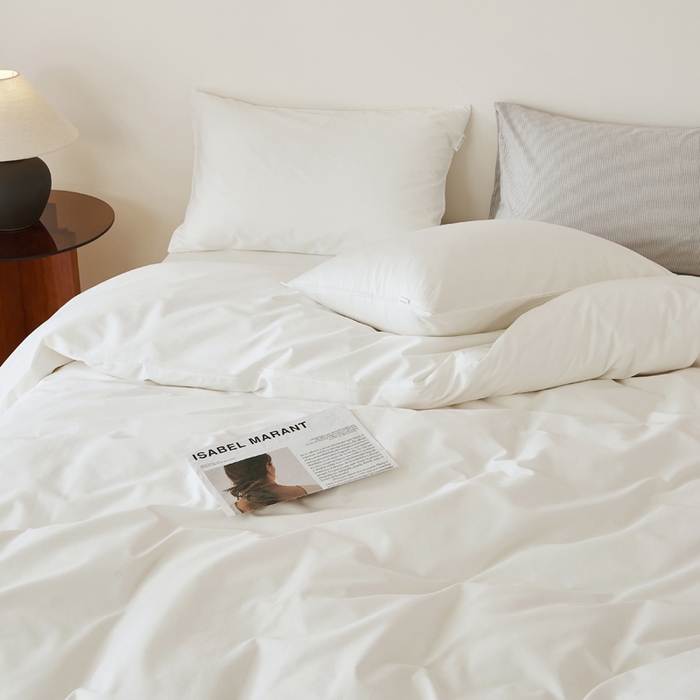 91家纺网 家纺一手货源 找家纺 EH家居 2025新款春夏40支全棉斜纹四件套-半糖主义系列 半糖-纯白