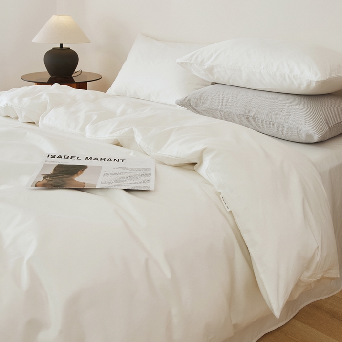 91家纺网 家纺一手货源 找家纺 EH家居 2025新款春夏40支全棉斜纹四件套-半糖主义系列 半糖-纯白