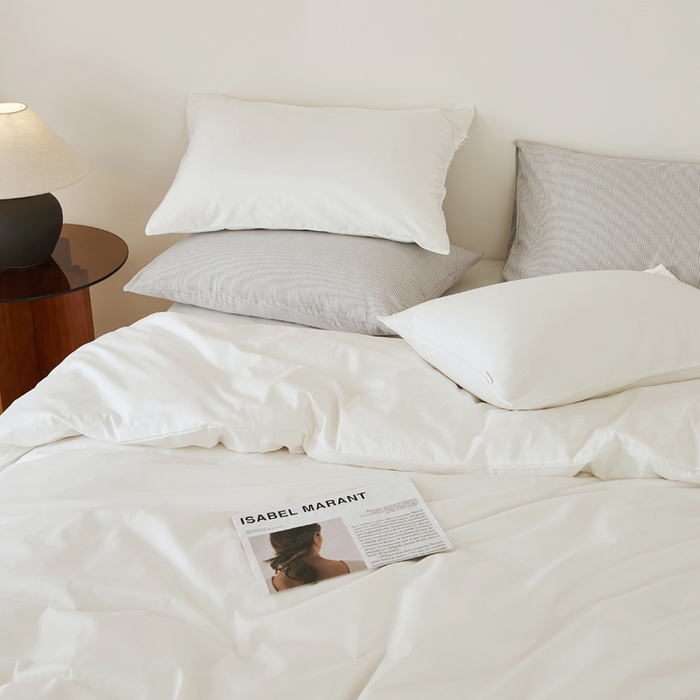 91家纺网 家纺一手货源 找家纺 EH家居 2025新款春夏40支全棉斜纹四件套-半糖主义系列 半糖-纯白