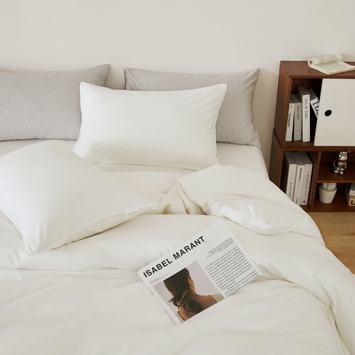 91家纺网 家纺一手货源 找家纺 EH家居 2025新款春夏40支全棉斜纹四件套-半糖主义系列 半糖-纯白