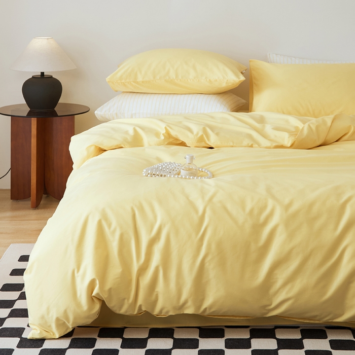 91家纺网 家纺一手货源 找家纺 EH家居 2025新款春夏40支全棉斜纹四件套-半糖主义系列 半糖-芒果黄