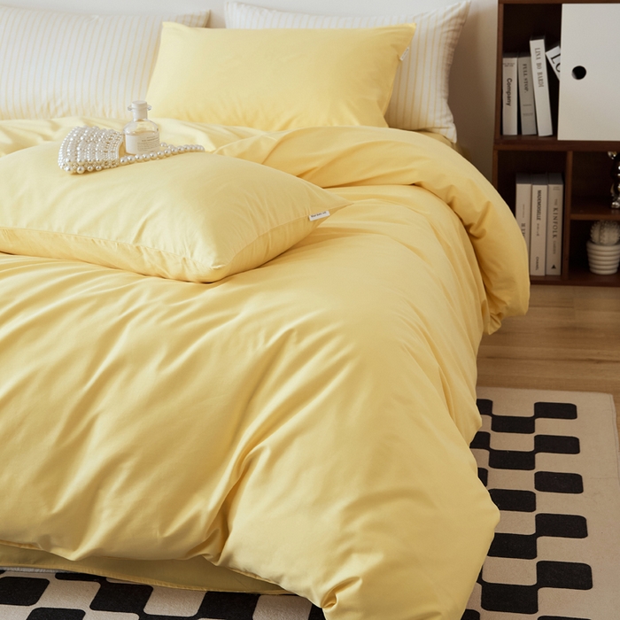 91家纺网 家纺一手货源 找家纺 EH家居 2025新款春夏40支全棉斜纹四件套-半糖主义系列 半糖-芒果黄