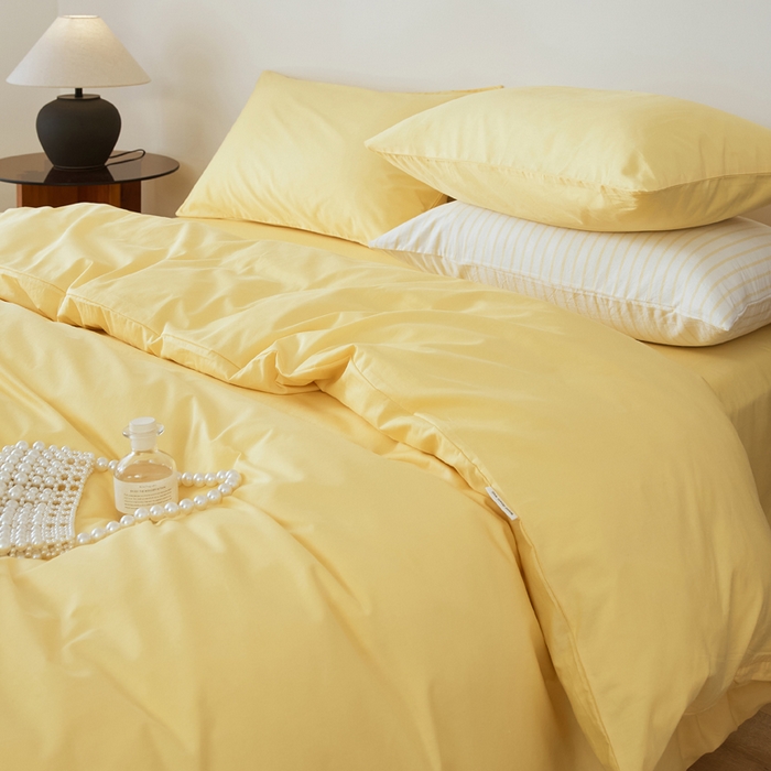 91家纺网 家纺一手货源 找家纺 EH家居 2025新款春夏40支全棉斜纹四件套-半糖主义系列 半糖-芒果黄