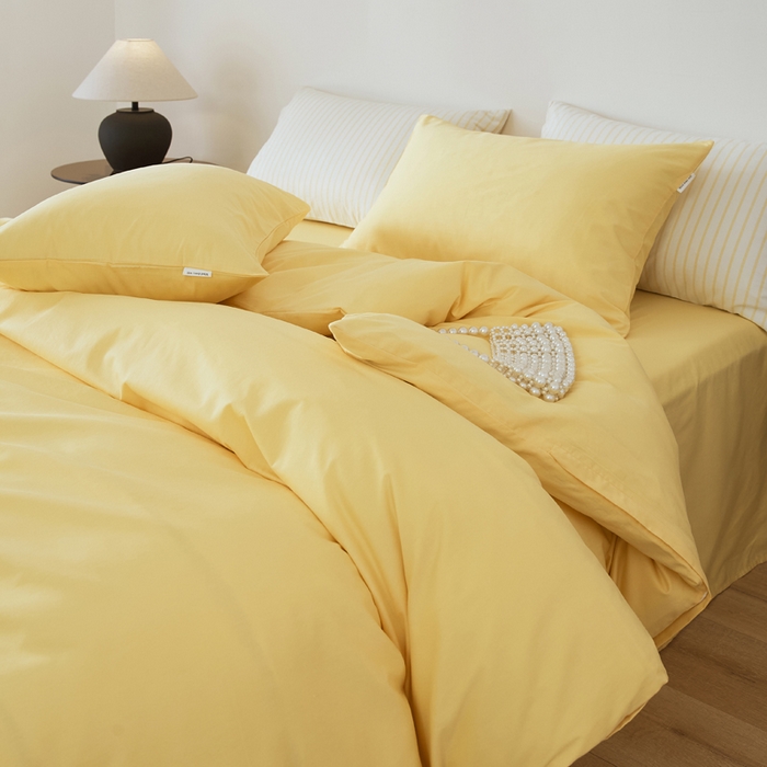 91家纺网 家纺一手货源 找家纺 EH家居 2025新款春夏40支全棉斜纹四件套-半糖主义系列 半糖-芒果黄