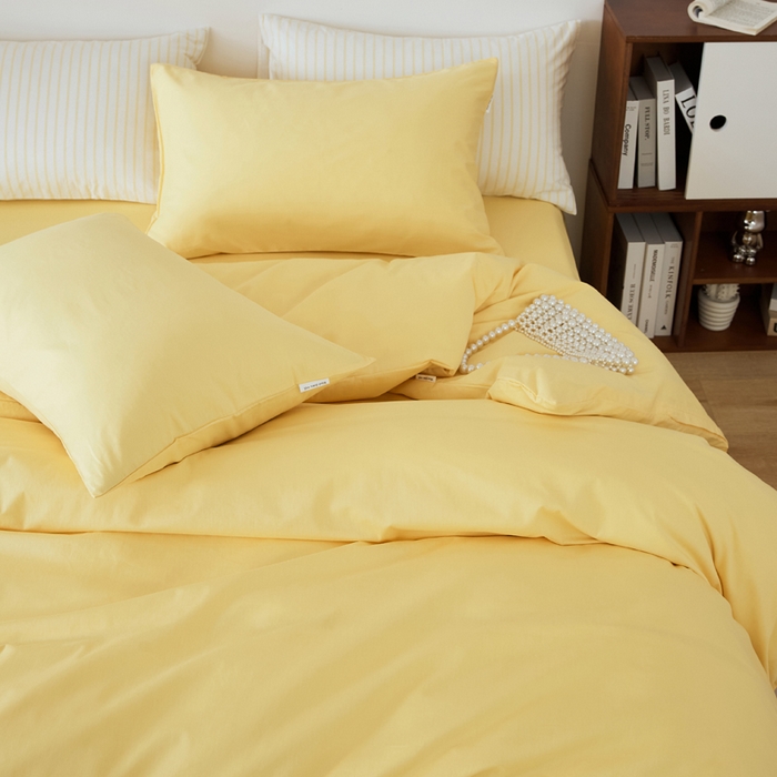 91家纺网 家纺一手货源 找家纺 EH家居 2025新款春夏40支全棉斜纹四件套-半糖主义系列 半糖-芒果黄