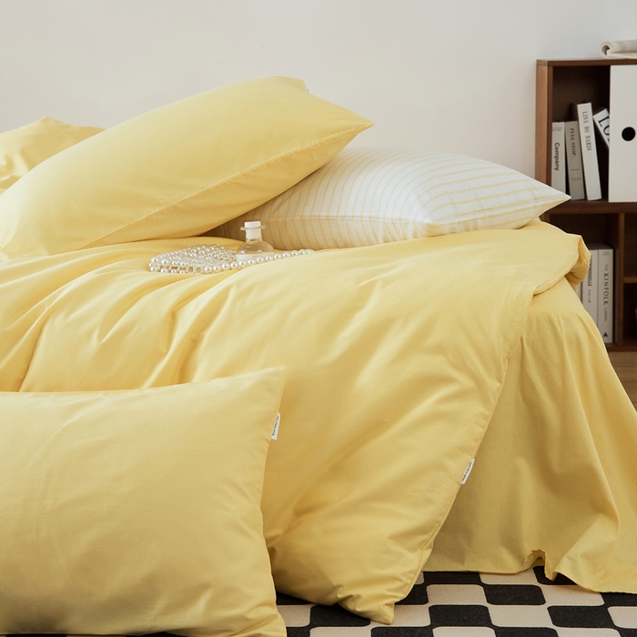 91家纺网 家纺一手货源 找家纺 EH家居 2025新款春夏40支全棉斜纹四件套-半糖主义系列 半糖-芒果黄