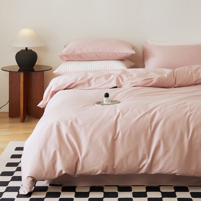 91家纺网 家纺一手货源 找家纺 EH家居 2025新款春夏40支全棉斜纹四件套-半糖主义系列 半糖-莓粉