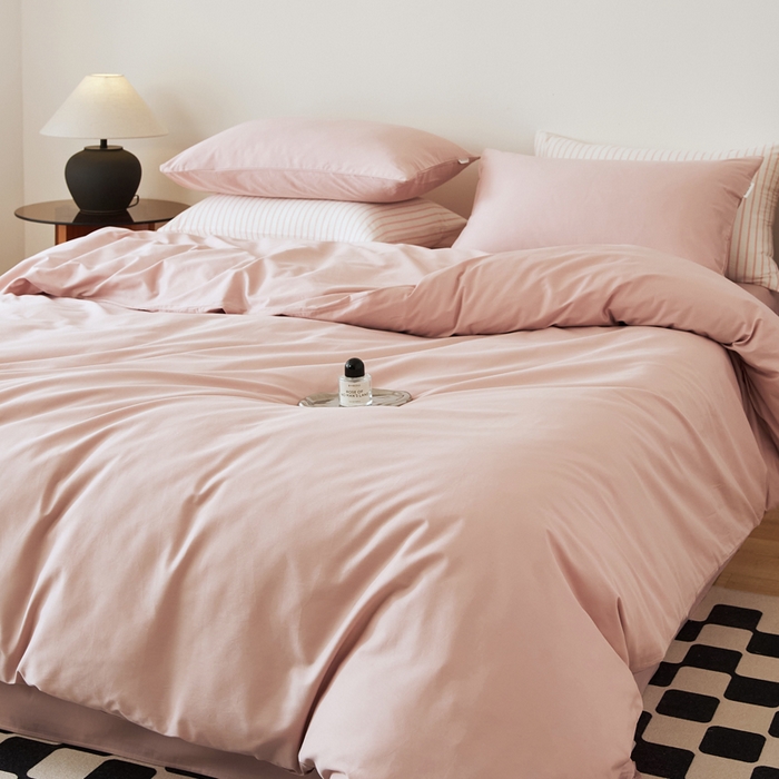 91家纺网 家纺一手货源 找家纺 EH家居 2025新款春夏40支全棉斜纹四件套-半糖主义系列 半糖-莓粉