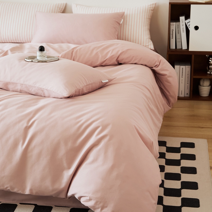 91家纺网 家纺一手货源 找家纺 EH家居 2025新款春夏40支全棉斜纹四件套-半糖主义系列 半糖-莓粉