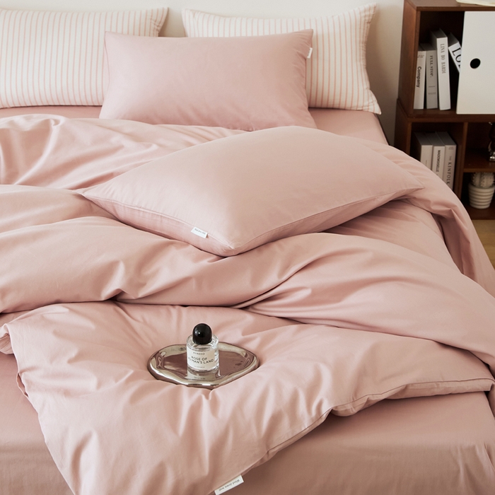 91家纺网 家纺一手货源 找家纺 EH家居 2025新款春夏40支全棉斜纹四件套-半糖主义系列 半糖-莓粉