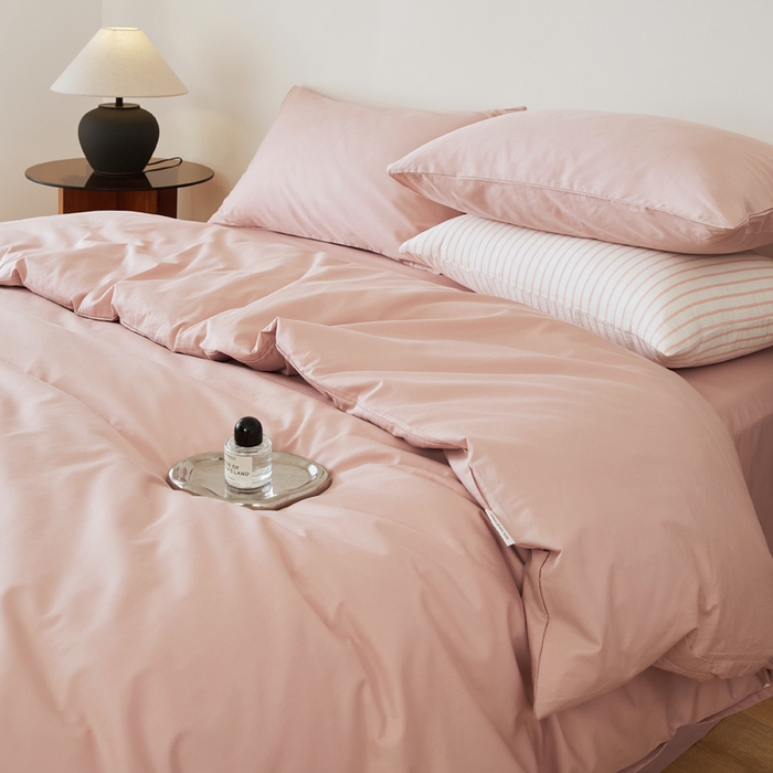 91家纺网 家纺一手货源 找家纺 EH家居 2025新款春夏40支全棉斜纹四件套-半糖主义系列 半糖-莓粉