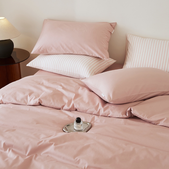 91家纺网 家纺一手货源 找家纺 EH家居 2025新款春夏40支全棉斜纹四件套-半糖主义系列 半糖-莓粉