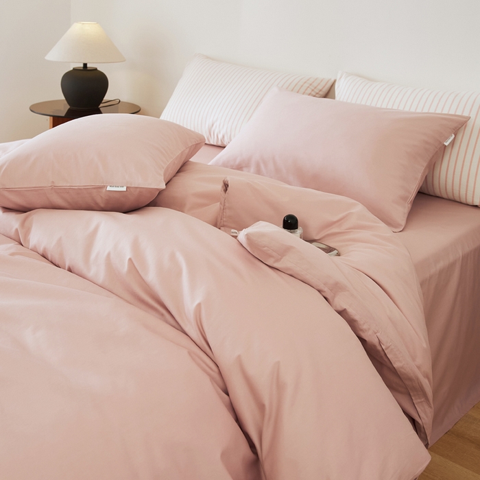 91家纺网 家纺一手货源 找家纺 EH家居 2025新款春夏40支全棉斜纹四件套-半糖主义系列 半糖-莓粉