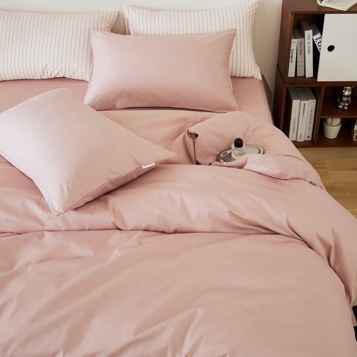 91家纺网 家纺一手货源 找家纺 EH家居 2025新款春夏40支全棉斜纹四件套-半糖主义系列 半糖-莓粉