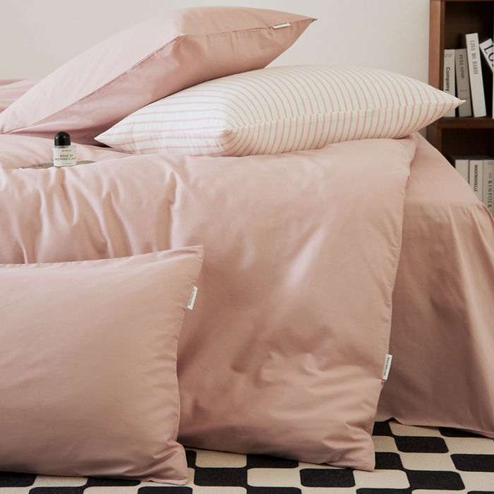 91家纺网 家纺一手货源 找家纺 EH家居 2025新款春夏40支全棉斜纹四件套-半糖主义系列 半糖-莓粉