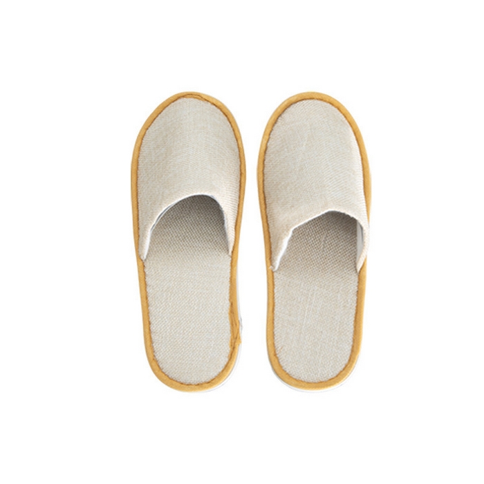 91家纺网 家纺一手货源 找家纺 锦兴酒店布草 2025新款一次性拖鞋高档酒店民宿宾馆专用加厚防滑拖鞋拉毛绒麻布拖鞋批发 黄色麻布拖鞋 6mm柳叶纹底