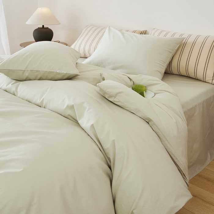 91家纺网 家纺一手货源 找家纺 EH家居 2025新款春夏40支全棉斜纹四件套-半糖主义系列 半糖-浅草色