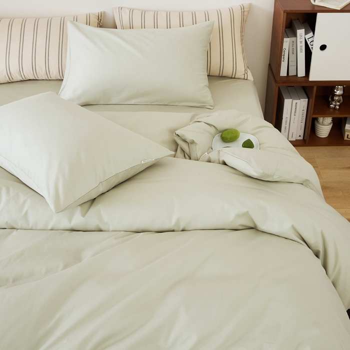 91家纺网 家纺一手货源 找家纺 EH家居 2025新款春夏40支全棉斜纹四件套-半糖主义系列 半糖-浅草色