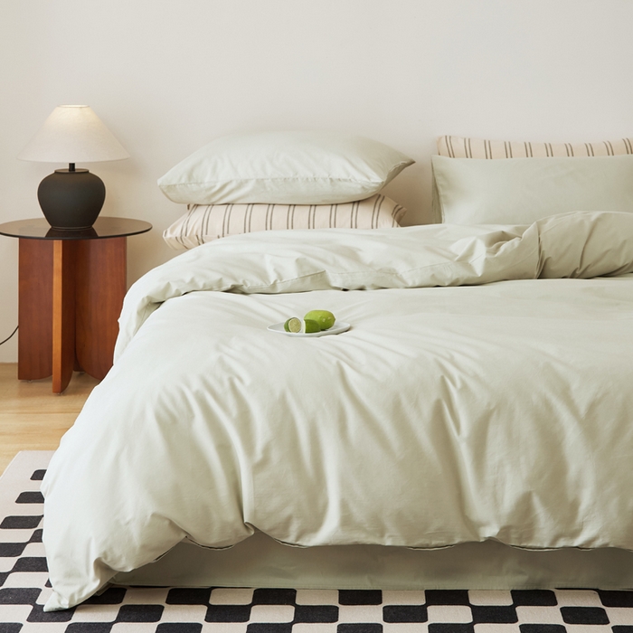 91家纺网 家纺一手货源 找家纺 EH家居 2025新款春夏40支全棉斜纹四件套-半糖主义系列 半糖-浅草色