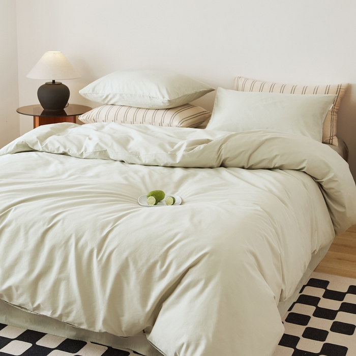 91家纺网 家纺一手货源 找家纺 EH家居 2025新款春夏40支全棉斜纹四件套-半糖主义系列 半糖-浅草色