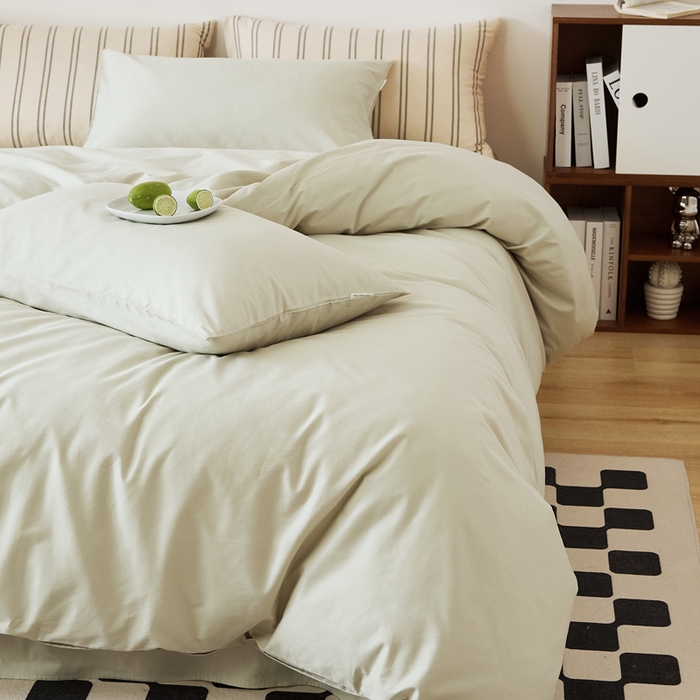 91家纺网 家纺一手货源 找家纺 EH家居 2025新款春夏40支全棉斜纹四件套-半糖主义系列 半糖-浅草色