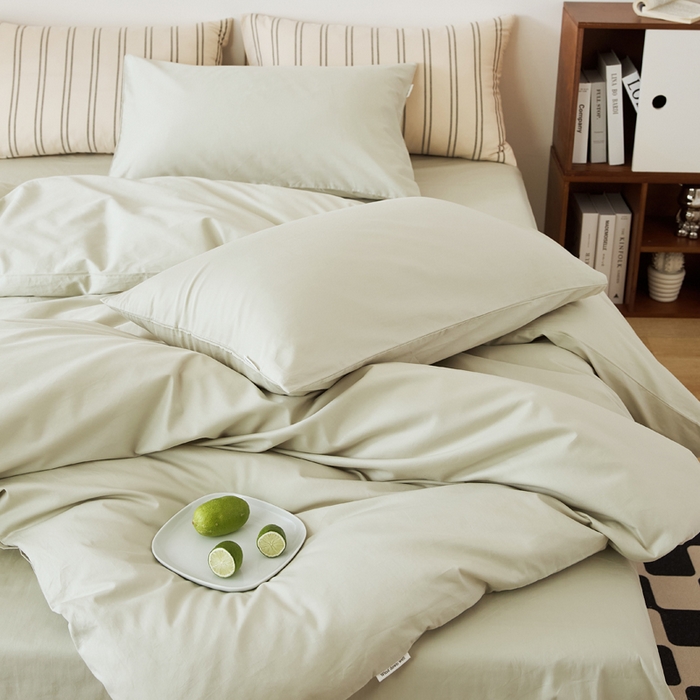 91家纺网 家纺一手货源 找家纺 EH家居 2025新款春夏40支全棉斜纹四件套-半糖主义系列 半糖-浅草色