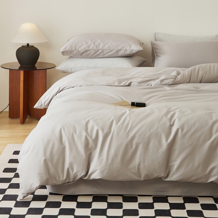 91家纺网 家纺一手货源 找家纺 EH家居 2025新款春夏40支全棉斜纹四件套-半糖主义系列 半糖-浅灰