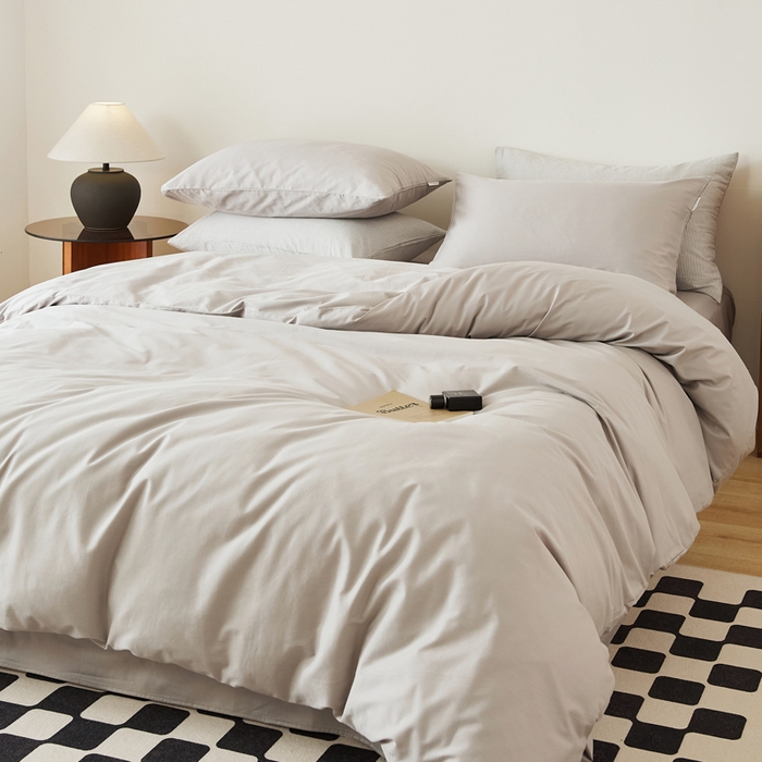 91家纺网 家纺一手货源 找家纺 EH家居 2025新款春夏40支全棉斜纹四件套-半糖主义系列 半糖-浅灰