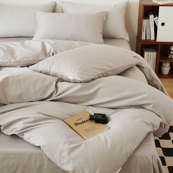 91家纺网 家纺一手货源 找家纺 EH家居 2025新款春夏40支全棉斜纹四件套-半糖主义系列 半糖-浅灰