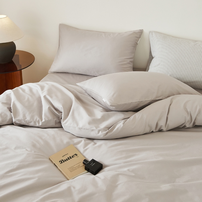 91家纺网 家纺一手货源 找家纺 EH家居 2025新款春夏40支全棉斜纹四件套-半糖主义系列 半糖-浅灰