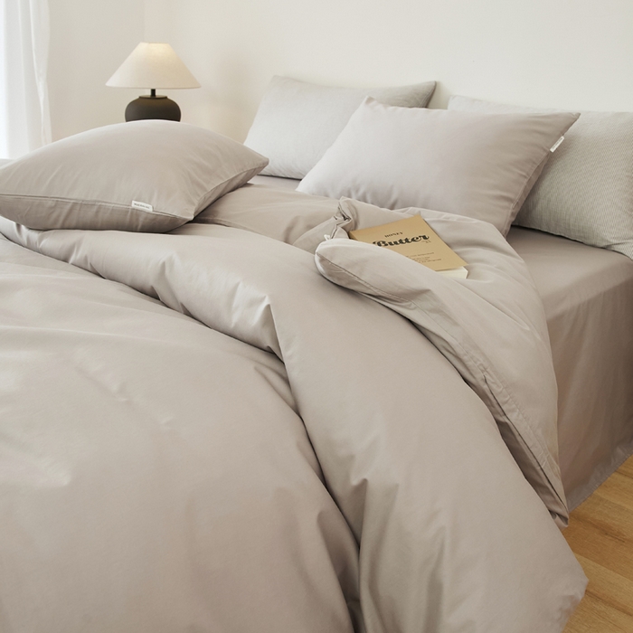 91家纺网 家纺一手货源 找家纺 EH家居 2025新款春夏40支全棉斜纹四件套-半糖主义系列 半糖-浅灰