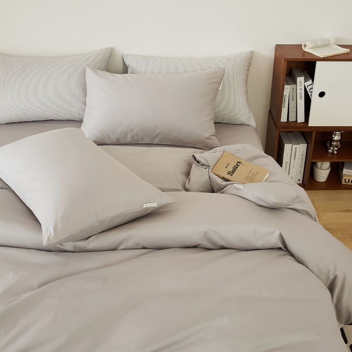 91家纺网 家纺一手货源 找家纺 EH家居 2025新款春夏40支全棉斜纹四件套-半糖主义系列 半糖-浅灰