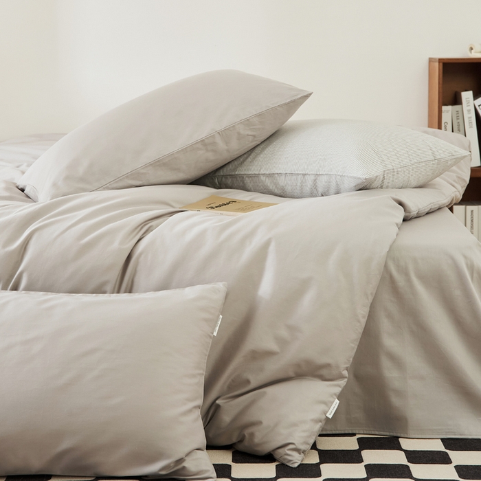 91家纺网 家纺一手货源 找家纺 EH家居 2025新款春夏40支全棉斜纹四件套-半糖主义系列 半糖-浅灰