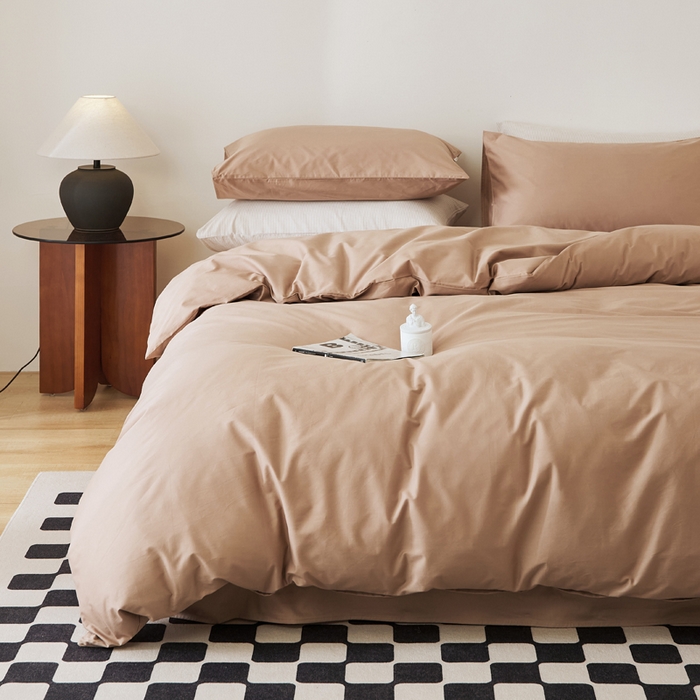 91家纺网 家纺一手货源 找家纺 EH家居 2025新款春夏40支全棉斜纹四件套-半糖主义系列 半糖-甜咖