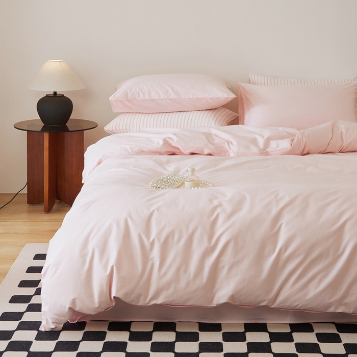 91家纺网 家纺一手货源 找家纺 EH家居 2025新款春夏40支全棉斜纹四件套-半糖主义系列 半糖-微粉