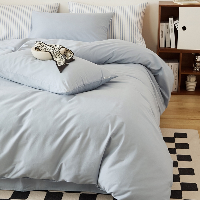 91家纺网 家纺一手货源 找家纺 EH家居 2025新款春夏40支全棉斜纹四件套-半糖主义系列 半糖-周日蓝