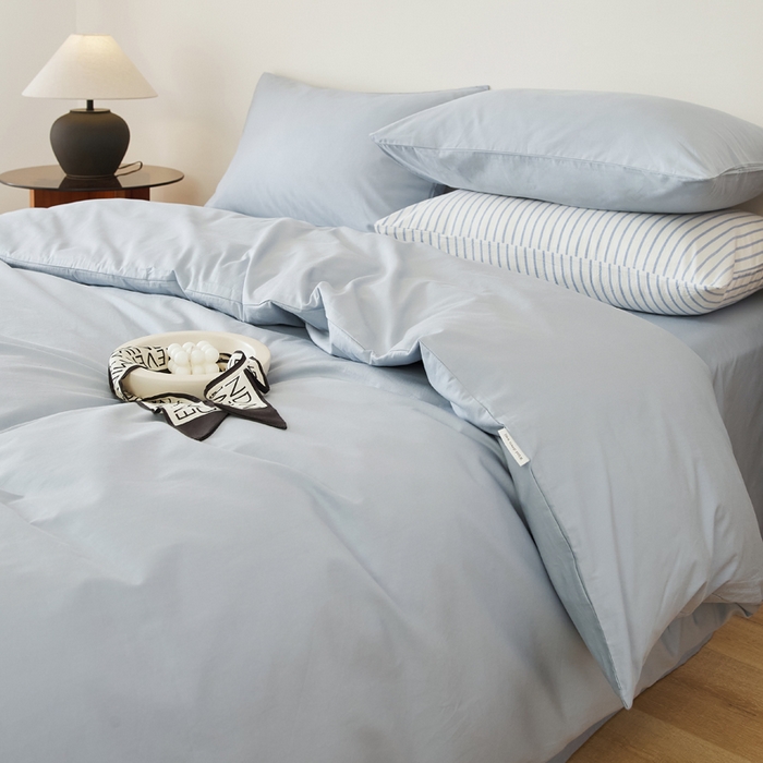 91家纺网 家纺一手货源 找家纺 EH家居 2025新款春夏40支全棉斜纹四件套-半糖主义系列 半糖-周日蓝