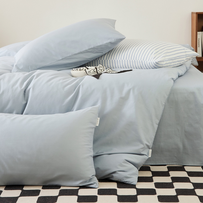 91家纺网 家纺一手货源 找家纺 EH家居 2025新款春夏40支全棉斜纹四件套-半糖主义系列 半糖-周日蓝