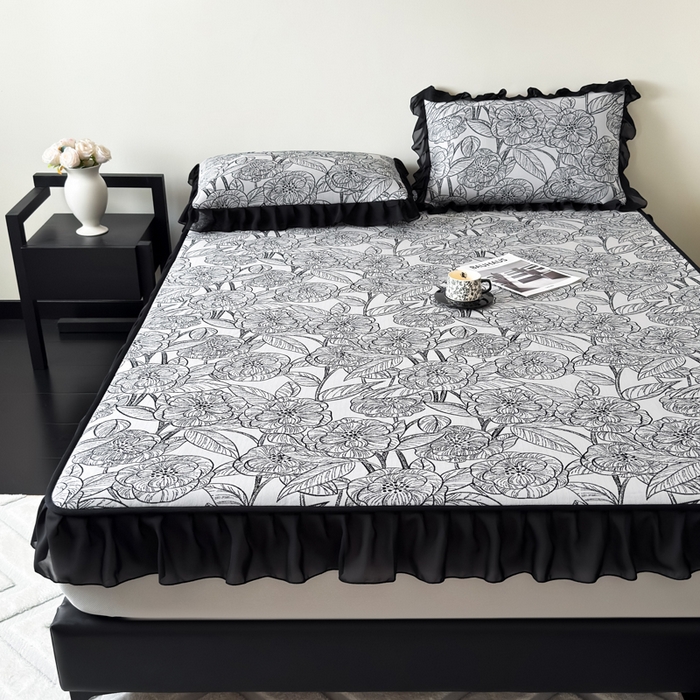 九花鹿 2025新款A类法式赫本风PE凉感提花冰丝凉席-床笠款 床笠款-复古繁花