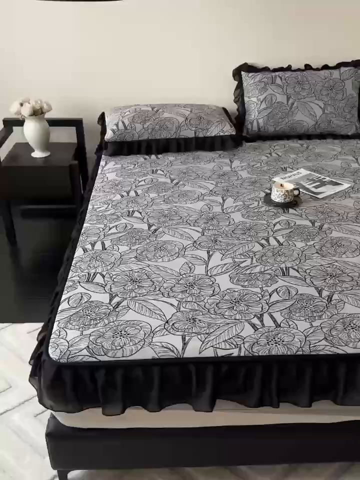 91家纺网 家纺一手货源 找家纺 九花鹿 2025新款A类法式赫本风PE凉感提花冰丝凉席-床笠款 床笠款-复古繁花