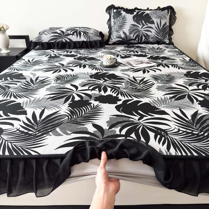 91家纺网 家纺一手货源 找家纺 九花鹿 2025新款A类法式赫本风PE凉感提花冰丝凉席-床笠款 床笠款-焦岚