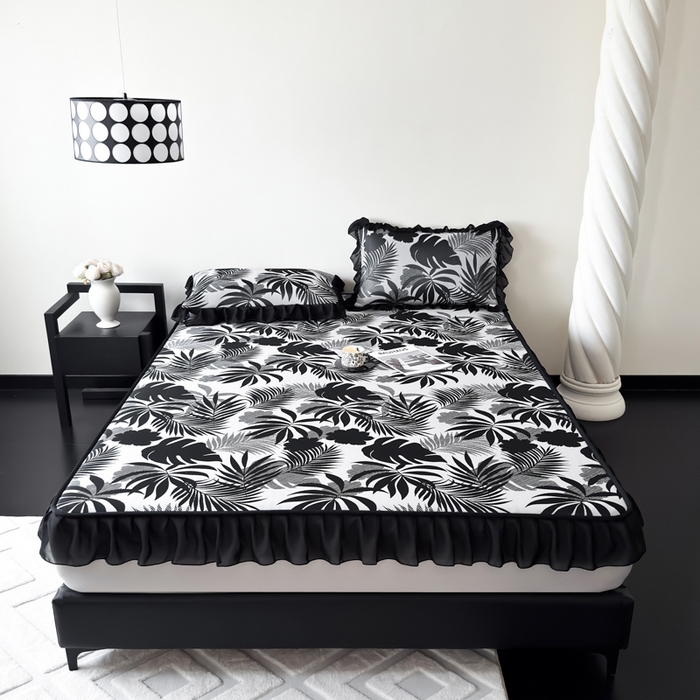 91家纺网 家纺一手货源 找家纺 九花鹿 2025新款A类法式赫本风PE凉感提花冰丝凉席-床笠款 床笠款-焦岚