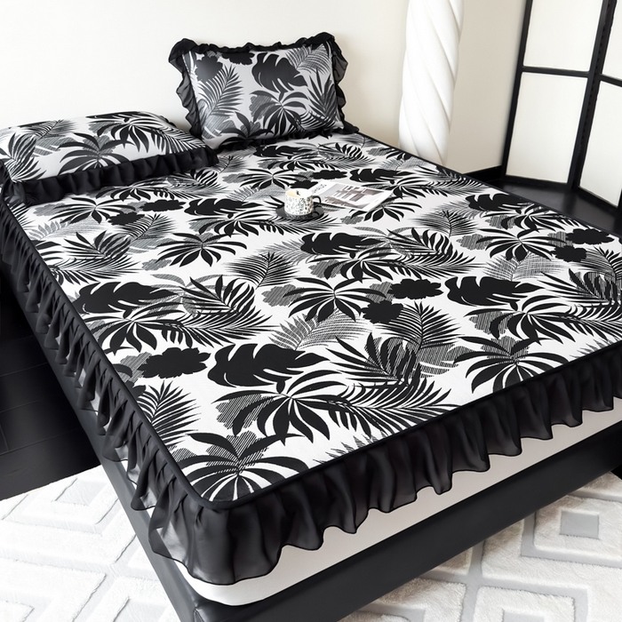 91家纺网 家纺一手货源 找家纺 九花鹿 2025新款A类法式赫本风PE凉感提花冰丝凉席-床笠款 床笠款-焦岚