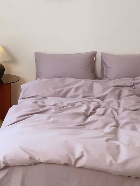 91家纺网 家纺一手货源 找家纺 EH家居 2025新款春夏40支全棉斜纹四件套-半糖主义系列 半糖-粉紫